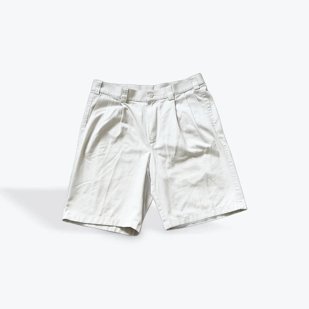 Ashworth Golf Mens 32W Pleated Khaki Shorts EZTECH HIDEF Luxury Cotton Stone